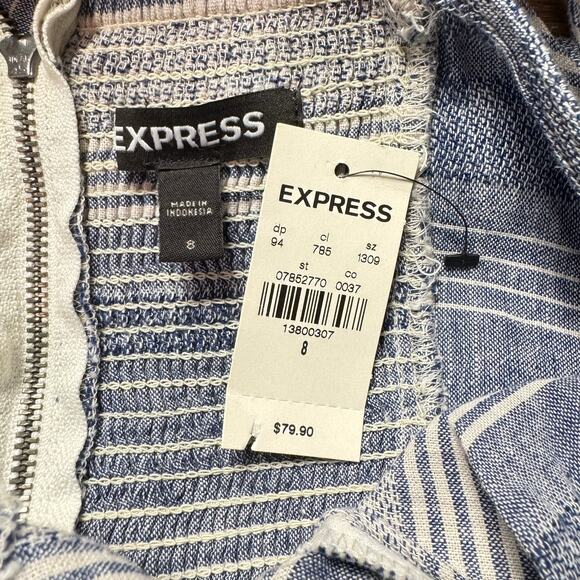 Express NWT Blue White Stripe Linen Blend Cut Out Strappy Wrap Midi Dress - Picture 10 of 11